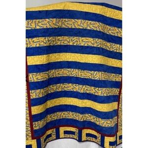 Butterfinger Candy Quilt Twin 84x54 Blue Yellow Striped handmade
